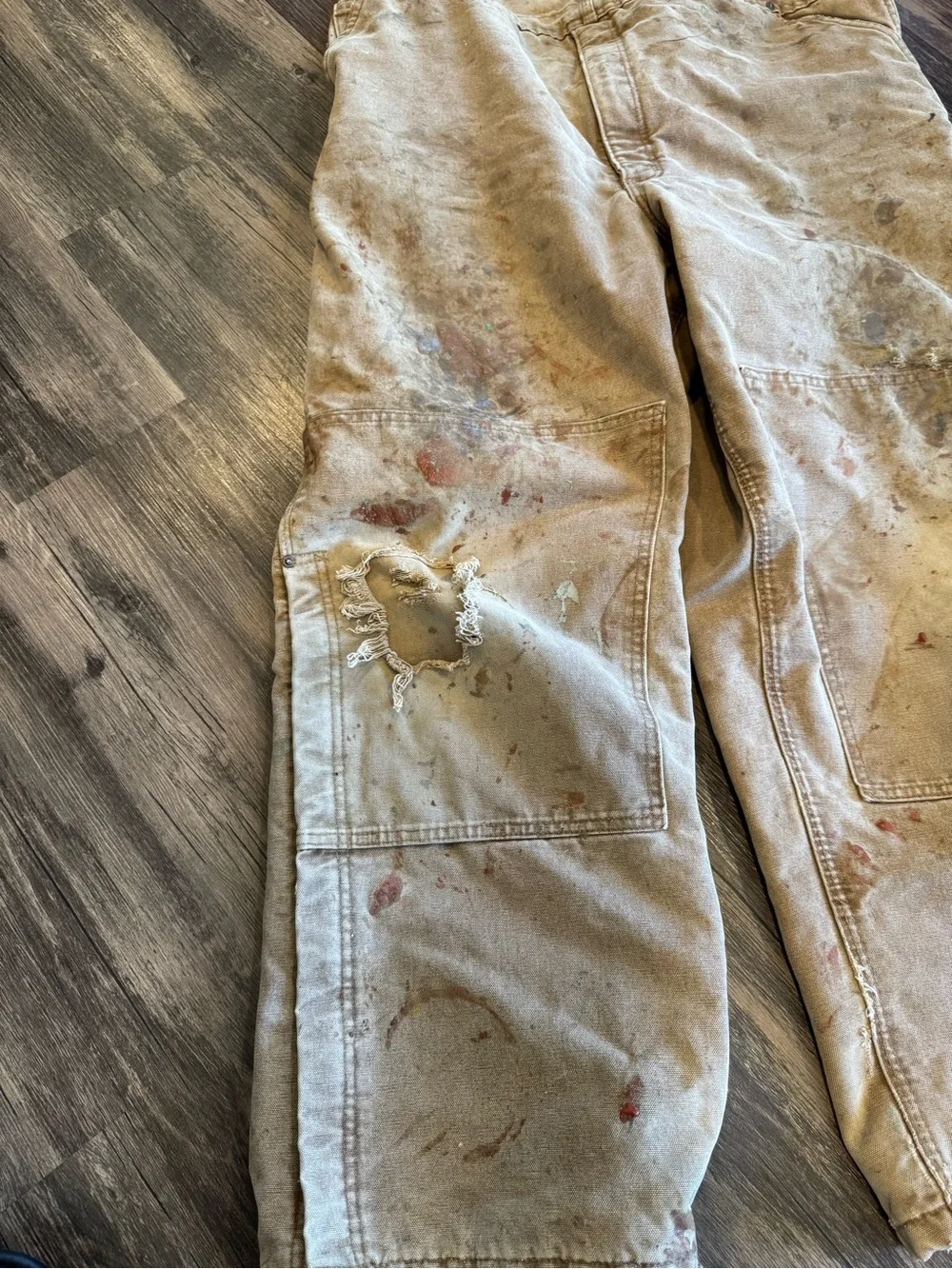 Vintage Carhartt Double Knee Thrashed Bib Overalls Mens 44x30 Tan Distressed